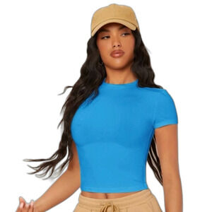 Women's STREETWEAR SOCIETY Basic solid form Fitted Tee. Blue.
